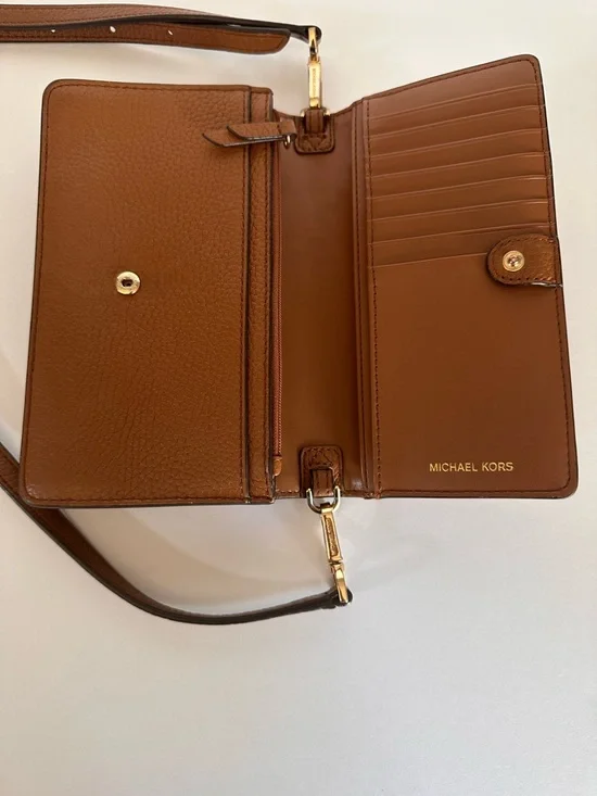 Michael Kors Jet Set Small Pebbled Leather Flat Crossbody Bag - Luggage - Picture 4 of 14